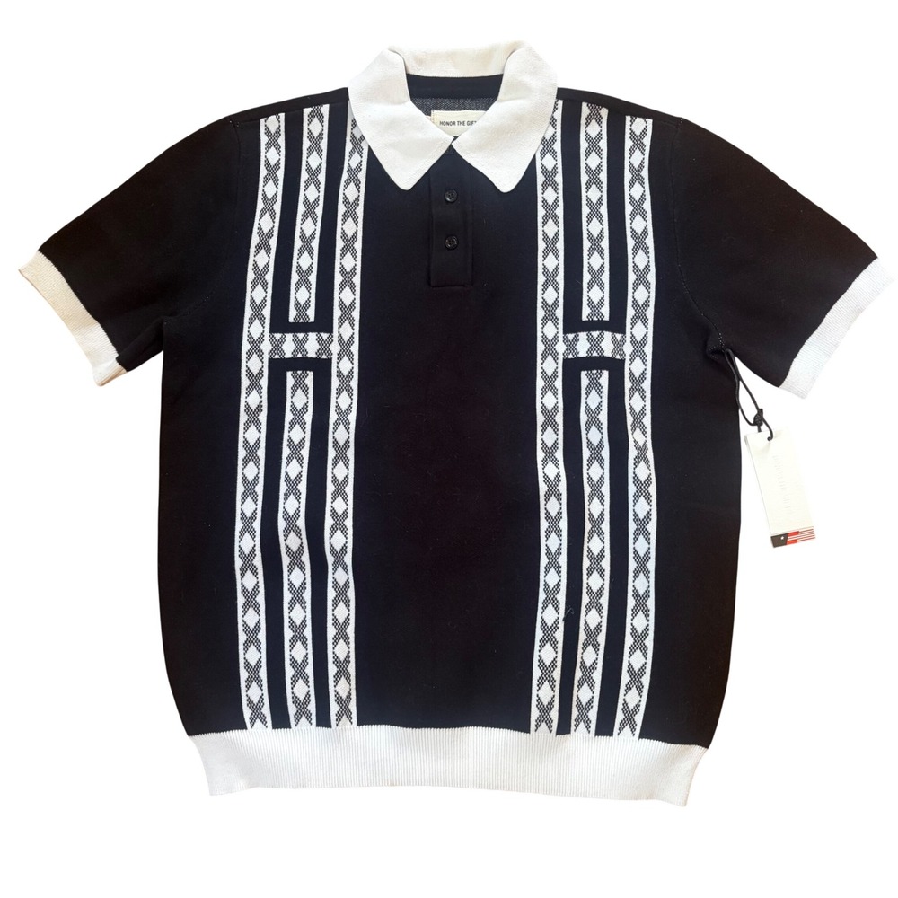 NWT Honor The Gift Private School SS Knit Polo Black Medium Retro Preppy Classic